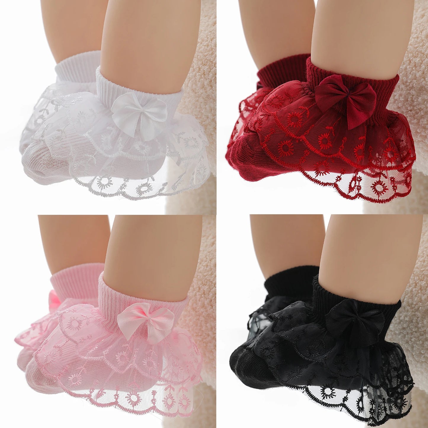 Cute Baby Girl Lace Ruffle Trim Socks Breathable Cotton