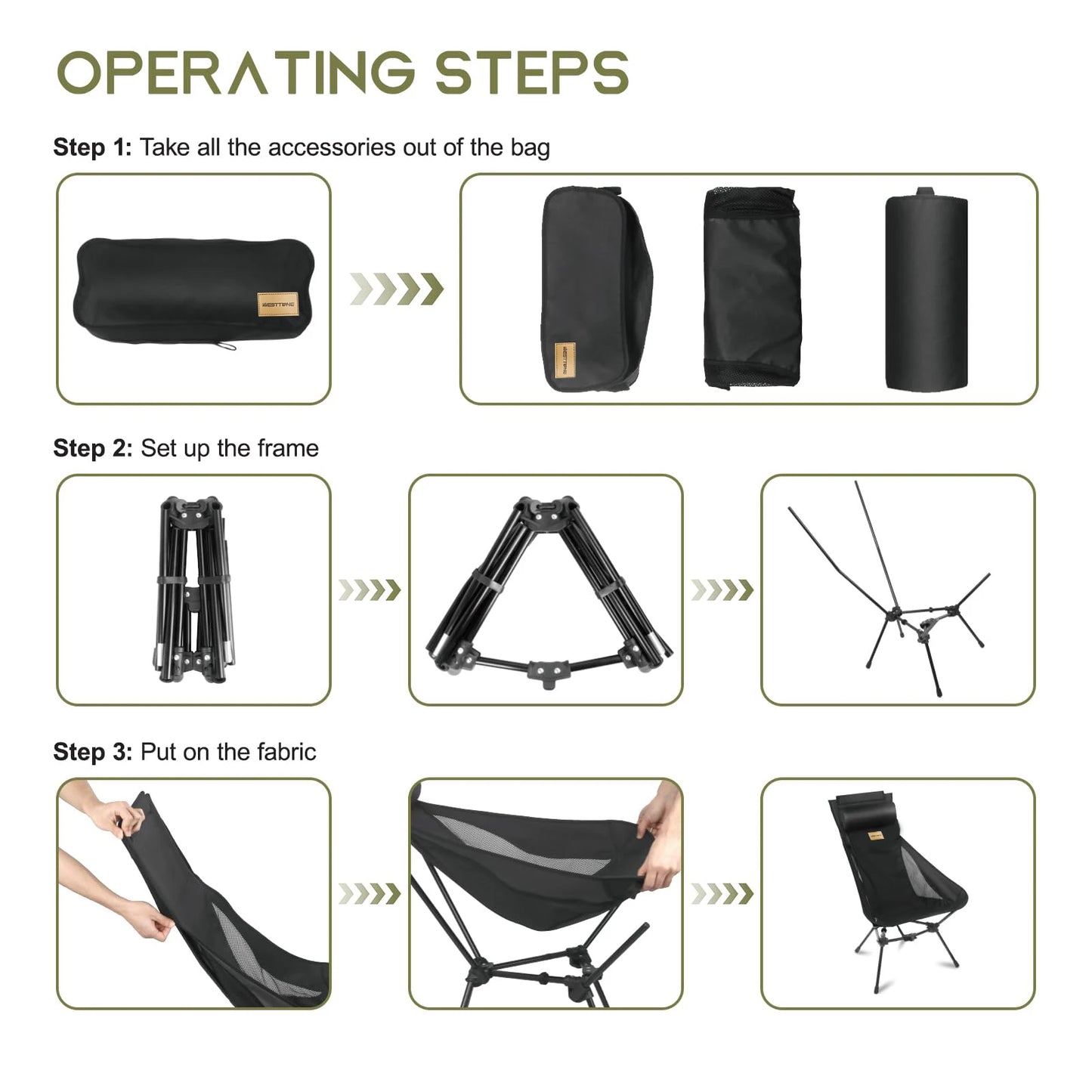 WestTune Outdoor Folding Chair With Headrest Storage Bag