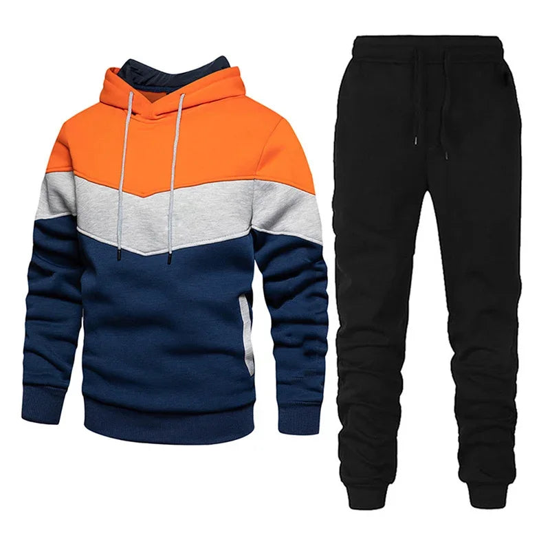 NONECN Men's Sports Hoodie And Pants Set Mandarin Collar Zipper