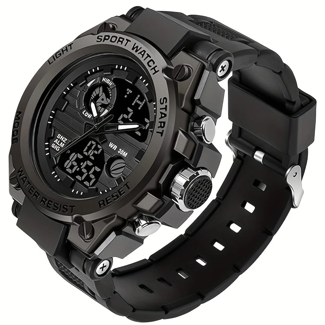 Men Outdoor Tough LED Digital Stopwatch Dual Display Watch