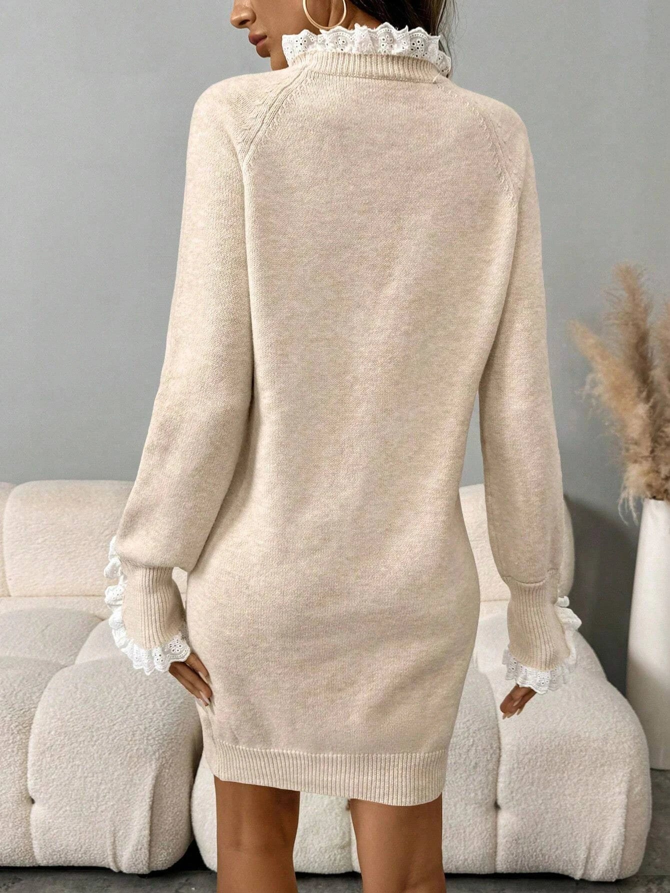 CakuloCN Lace Knit Top Sweater Women Half High Neck