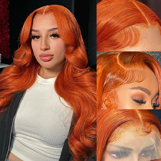 Gealurt Ginger Orange Lace Front Wig Human Hair 200 Density