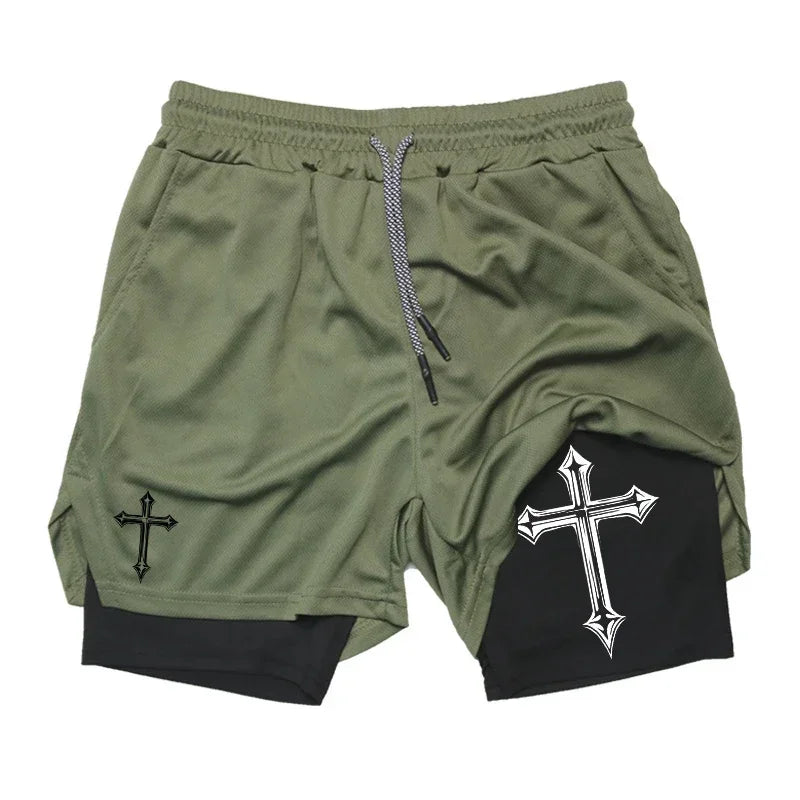Cross Printed 2in1 Training Shorts With Compression Lining