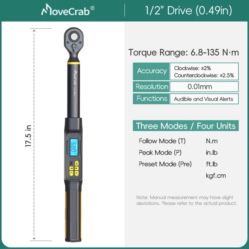 MoveCrab Digital Torque Wrench 1 To 340 Nm With LED Alerts