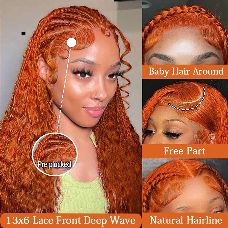 Brofoecap Lace Front Wig Human Hair Brazilian Deep Wave