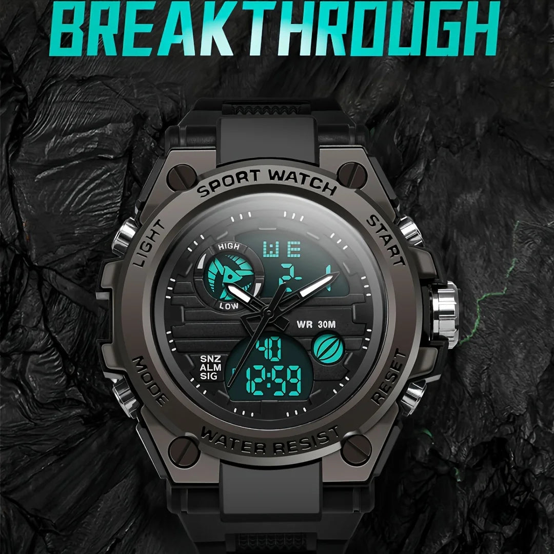 Men Outdoor Tough LED Digital Stopwatch Dual Display Watch
