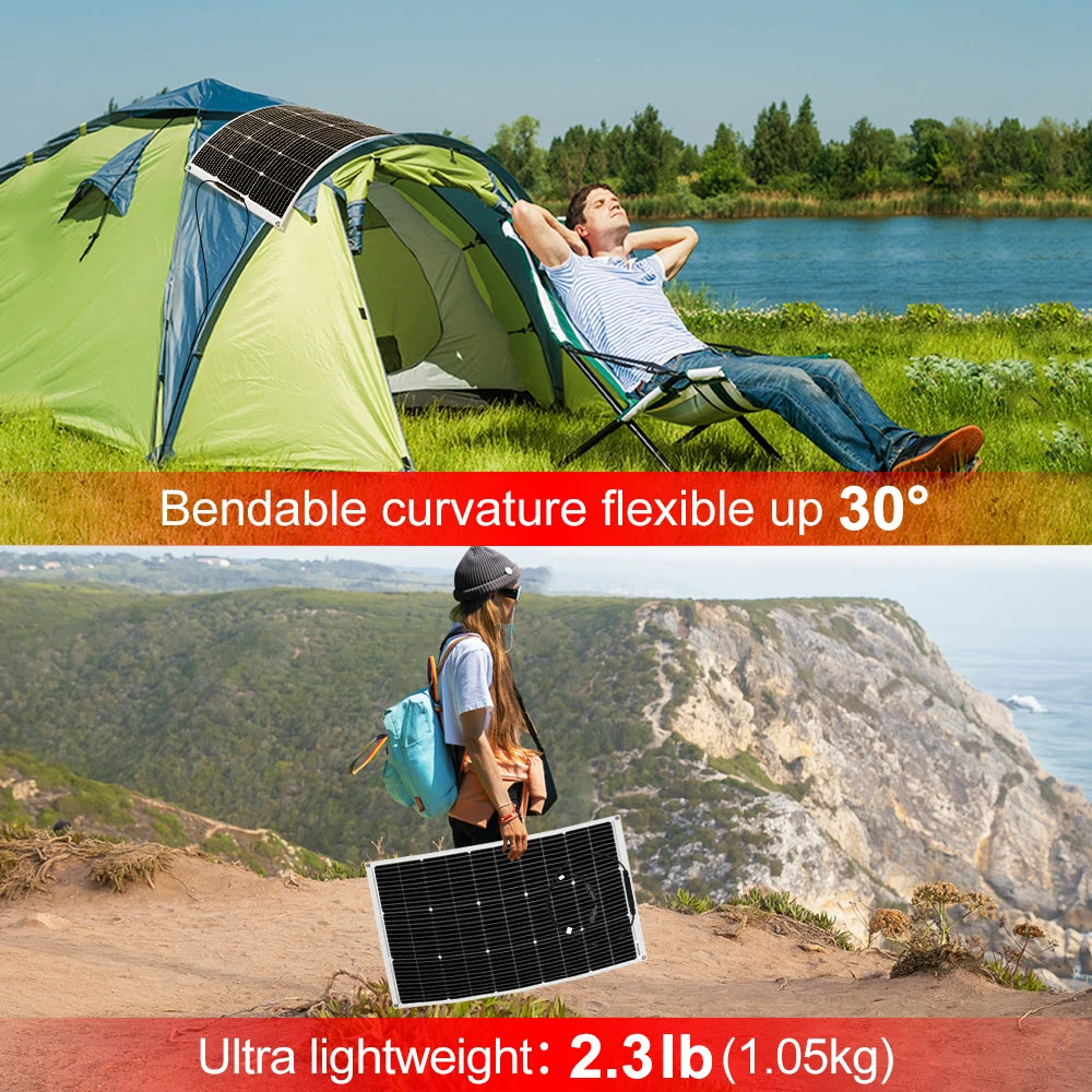DOKIO Flexible Monocrystalline 100W Solar Panel For 12V