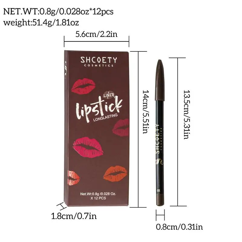 Lip Liner Pencil Set 12 Piece Professional Matte Long Lasting