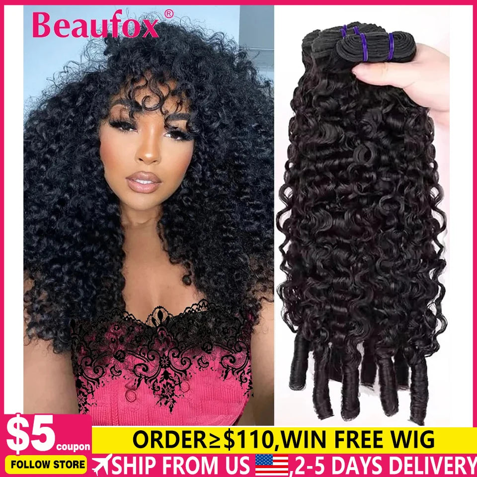 Beaufox Burmese Remy Human Hair Curly Bundles Extensions