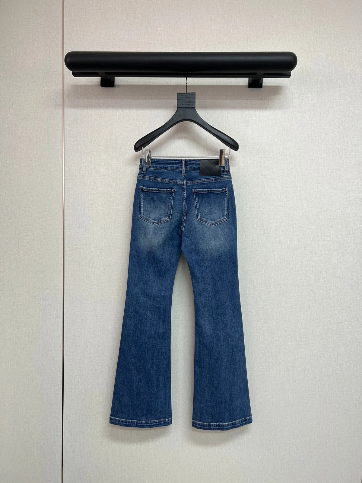 2026 Women Jeans Flare Silhouette Washed Cotton Denim Fabric Quilted Patch Pockets Metal Rivet Details