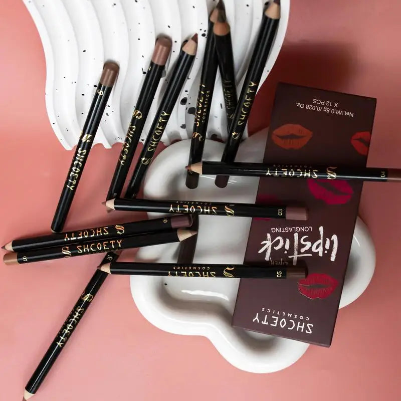 Lip Liner Pencil Set 12 Piece Professional Matte Long Lasting