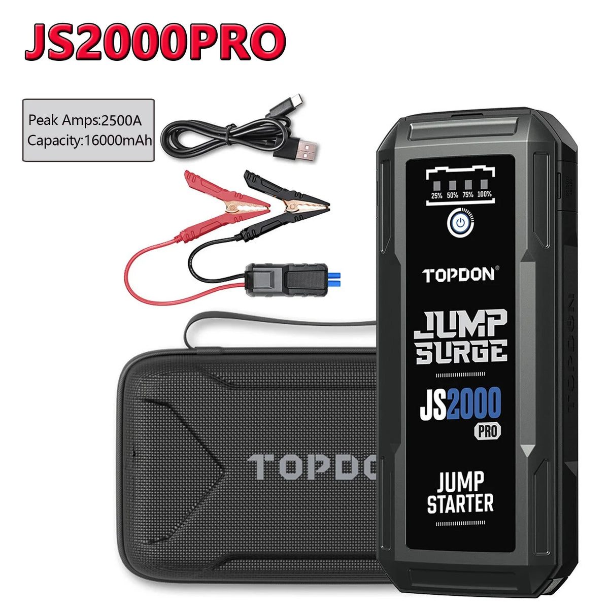 Topdon Portable 3000A Jump Starter 12V Car Battery Charger Power Bank
