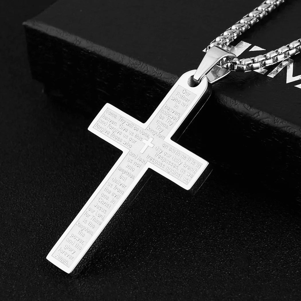 Stainless Steel Cross Pendant Necklace Unisex Jesus Christ Design
