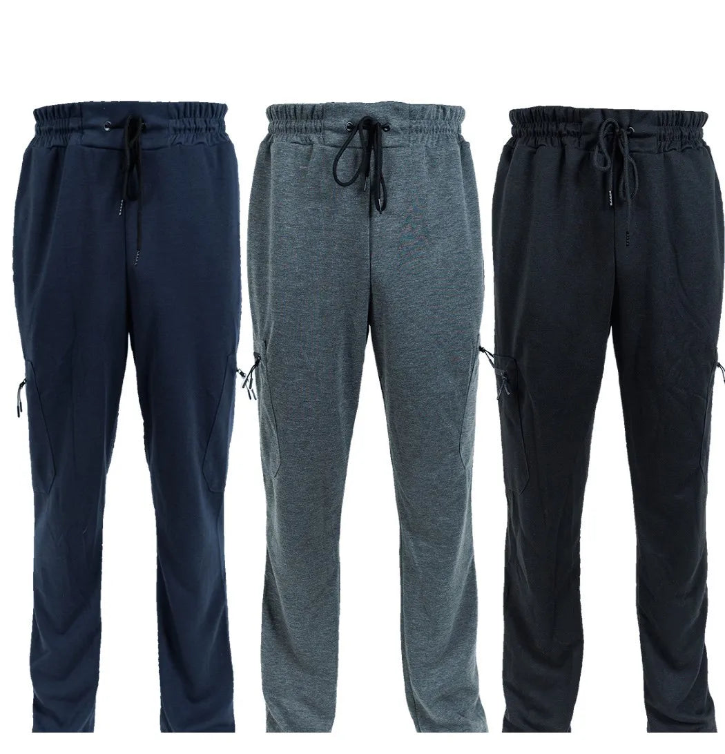 Three Pack Fleece Lined Slim Fit Joggers With Zipper Pockets