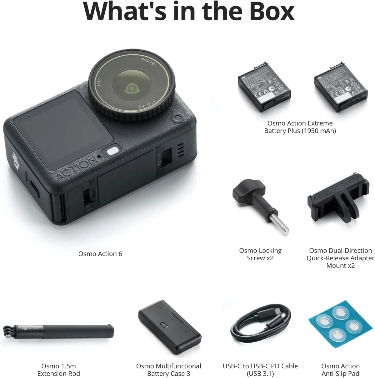Open Box DJI Osmo Action 6 Enhanced Combo,8K Action Camera with 2 Batteries, 1 Battery Case1/1.1" Square Sensor, Variable Aperture f/2.0–f/4.0, Extended Battery Life, 1.5m Extension Rod