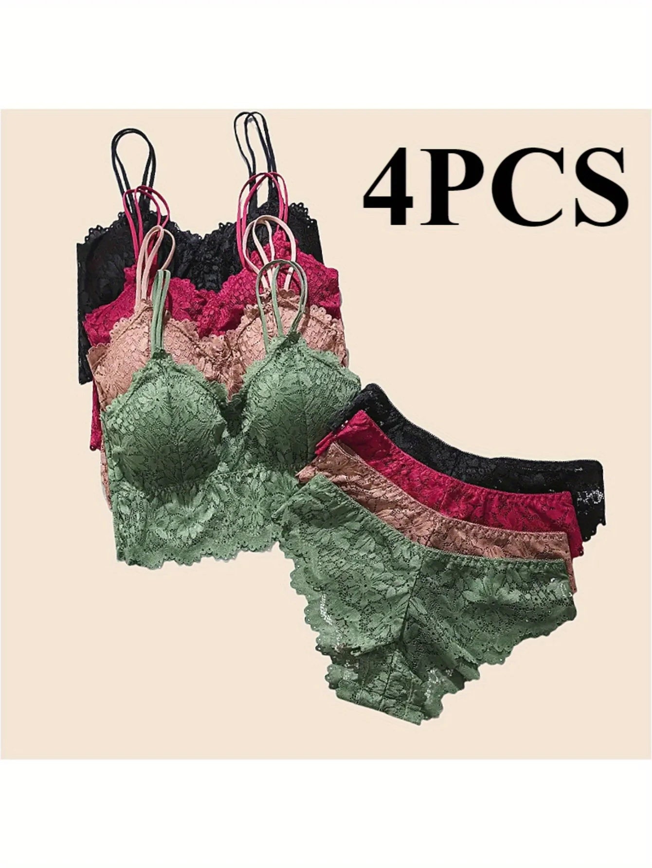 Women's Lace Bra and Panty Set Breathable Comfortable Removable Cups