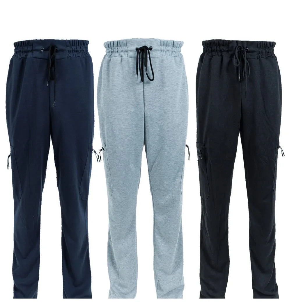 Three Pack Fleece Lined Slim Fit Joggers With Zipper Pockets