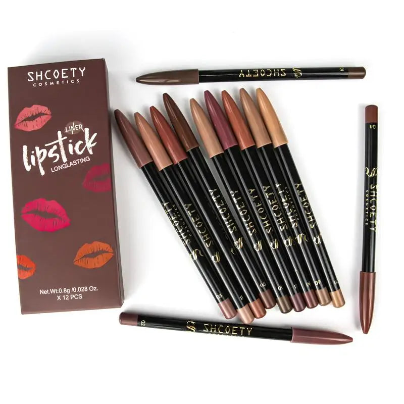 Lip Liner Pencil Set 12 Piece Professional Matte Long Lasting