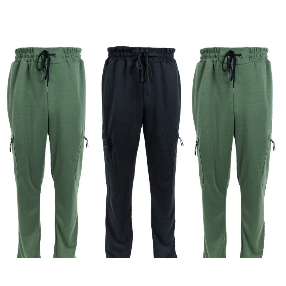 Three Pack Fleece Lined Slim Fit Joggers With Zipper Pockets