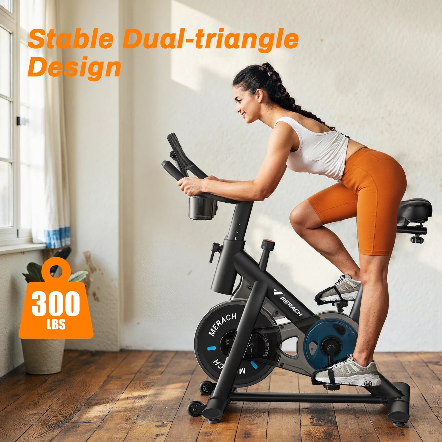 MERACH Exercise Bike Low Noise Tablet Mount 300 Lb Capacity