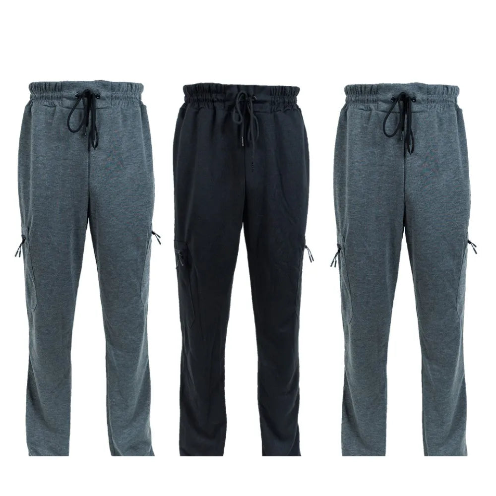Three Pack Fleece Lined Slim Fit Joggers With Zipper Pockets