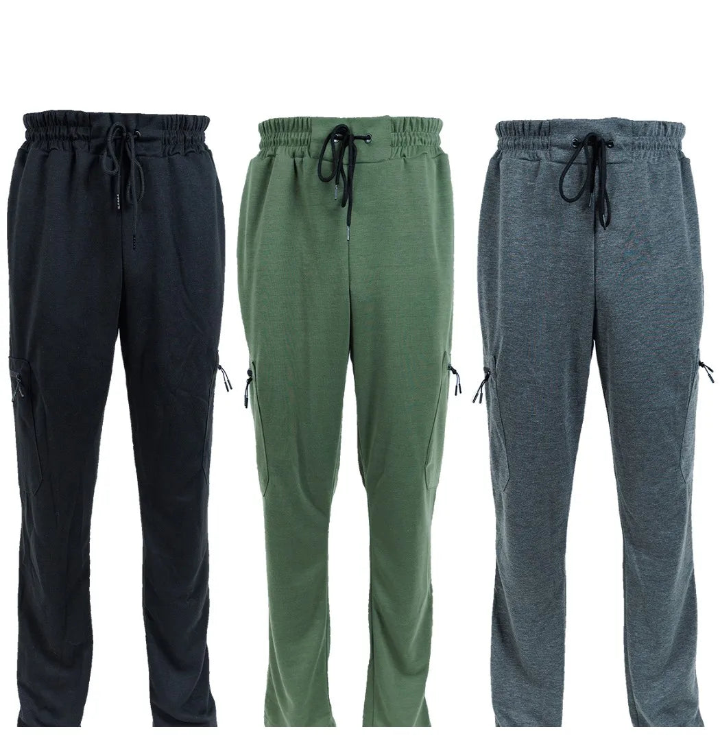 Three Pack Fleece Lined Slim Fit Joggers With Zipper Pockets