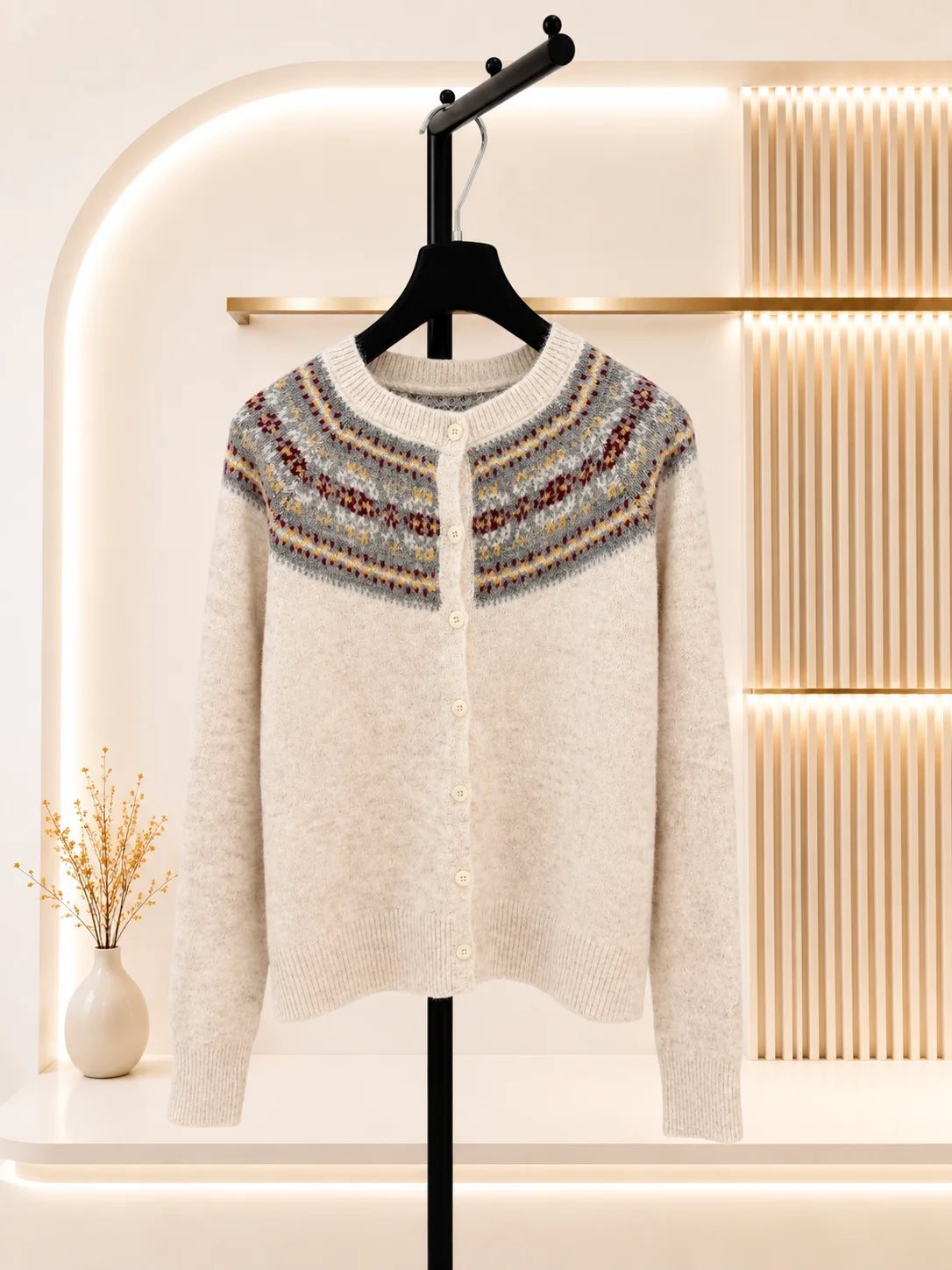 Women's Knit Jacquard Cardigan Sweater With Button Front