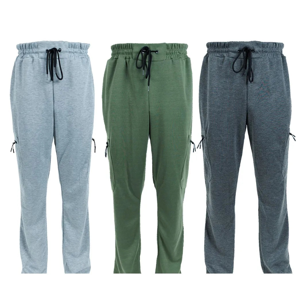 Three Pack Fleece Lined Slim Fit Joggers With Zipper Pockets