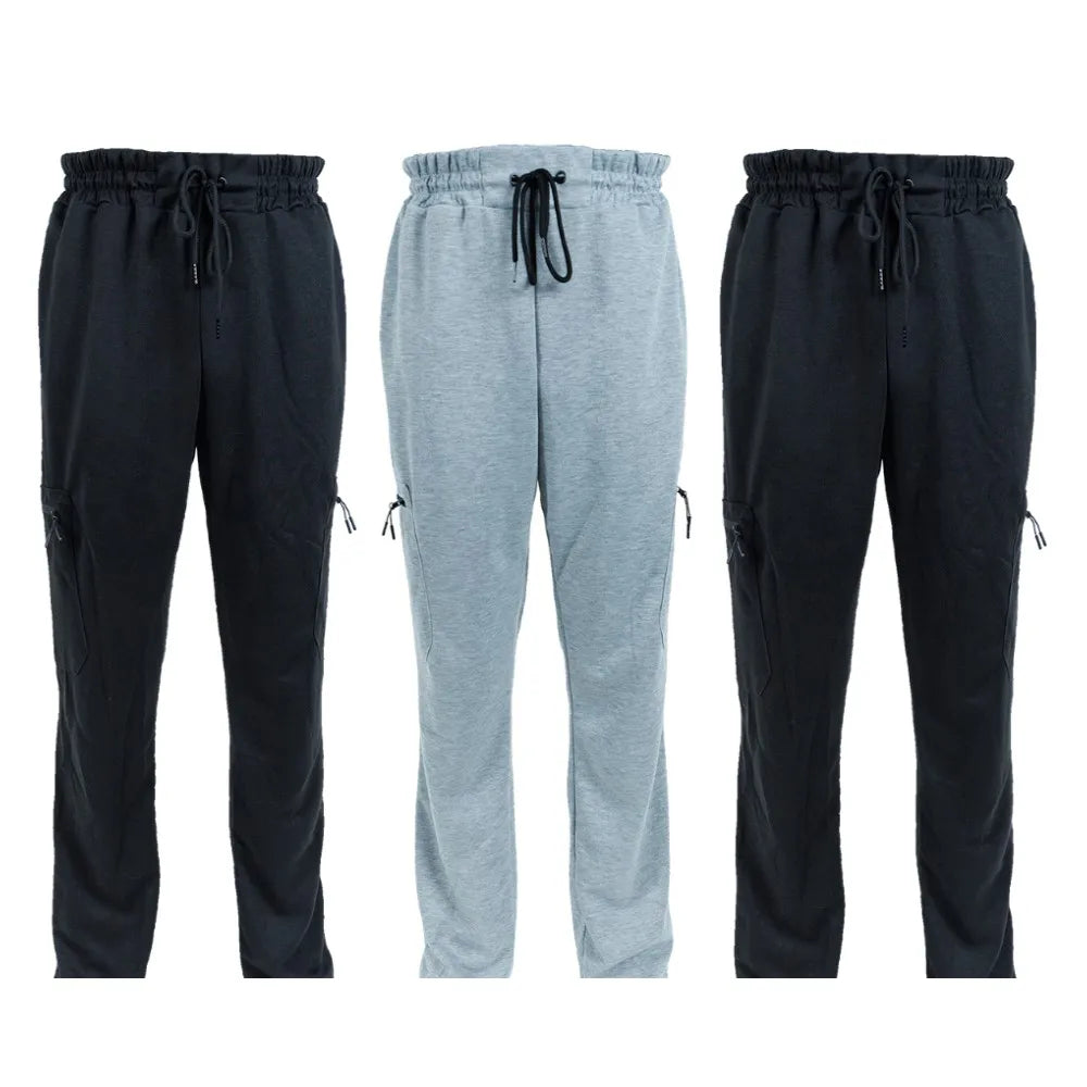 Three Pack Fleece Lined Slim Fit Joggers With Zipper Pockets