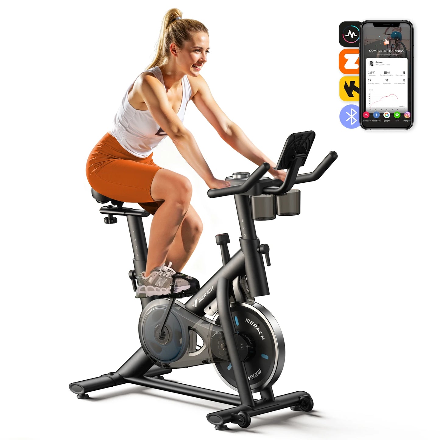 MERACH Exercise Bike Low Noise Tablet Mount 300 Lb Capacity