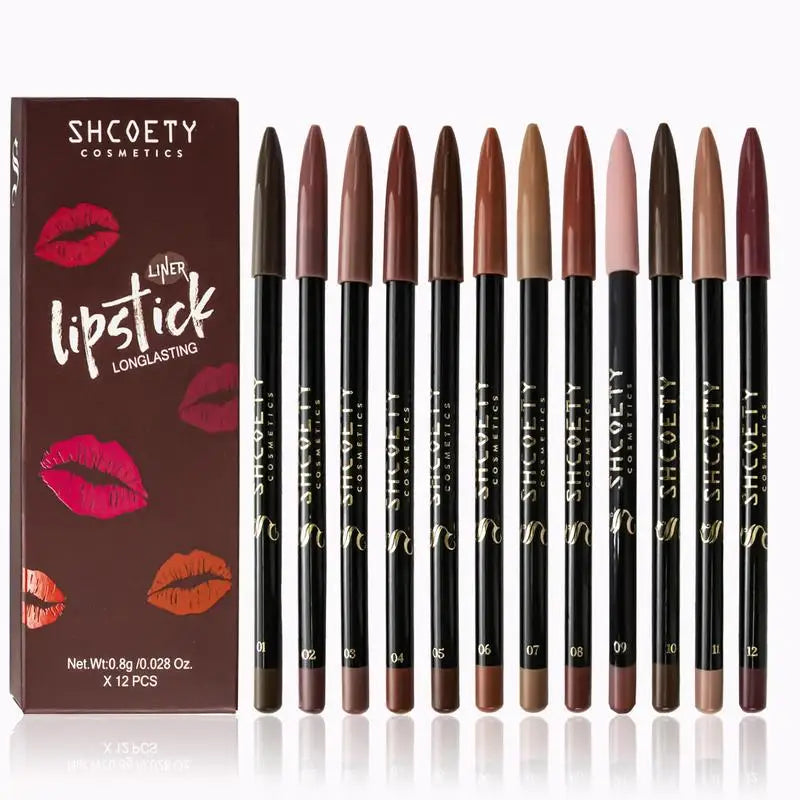 Lip Liner Pencil Set 12 Piece Professional Matte Long Lasting