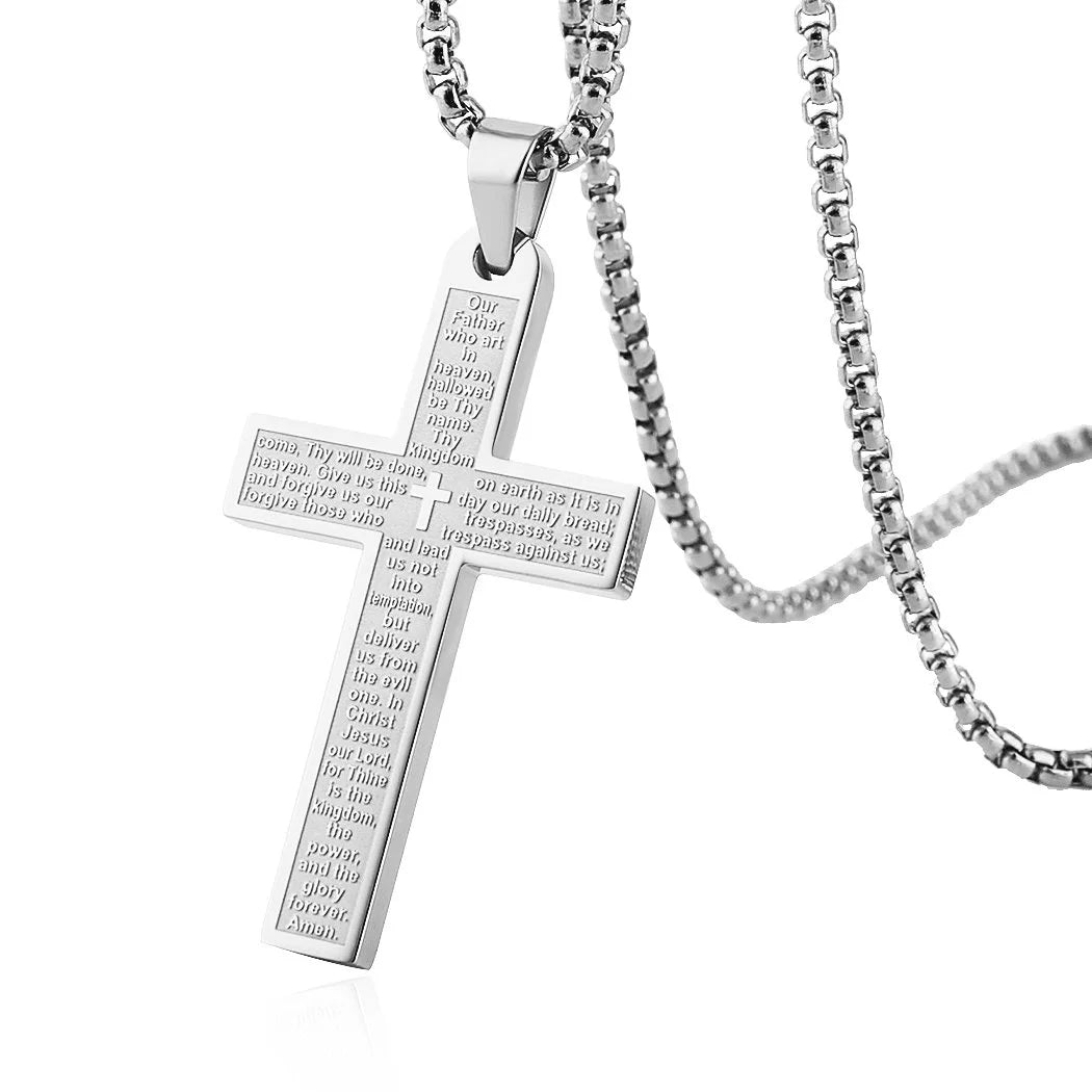 Stainless Steel Cross Pendant Necklace Unisex Jesus Christ Design