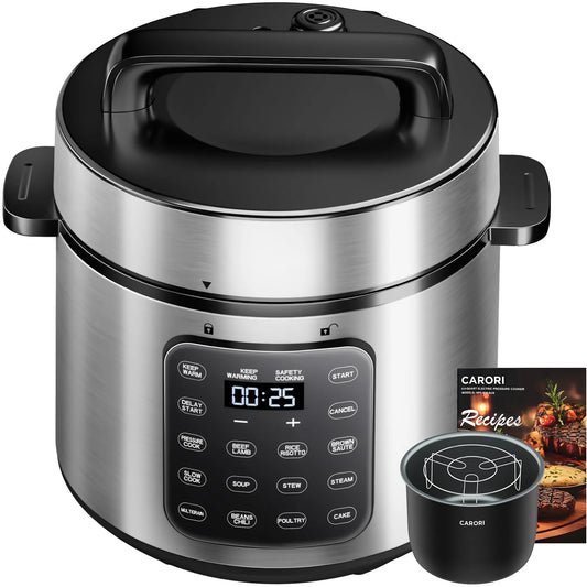 Pressure Cooker 6QT Stainless Steel – 12-in-1 Multi Cooker, 16 Safety Features, Ceramic Inner Pot, Rice, Slow Cook, Saute, 1000W