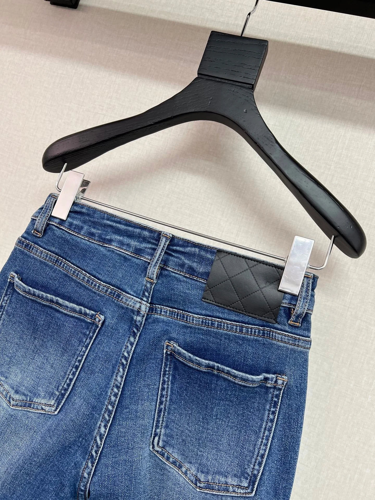2026 Women Jeans Flare Silhouette Washed Cotton Denim Fabric Quilted Patch Pockets Metal Rivet Details