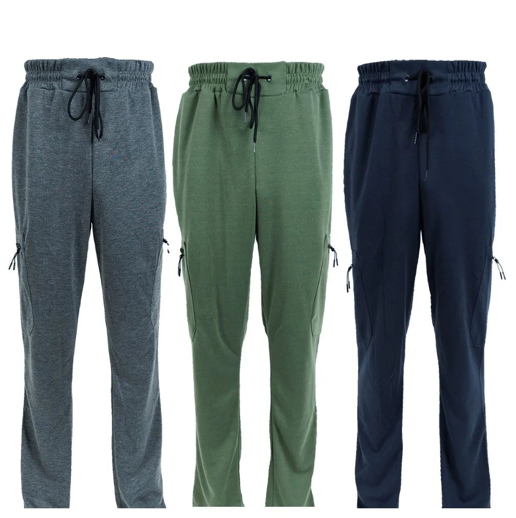 Three Pack Fleece Lined Slim Fit Joggers With Zipper Pockets