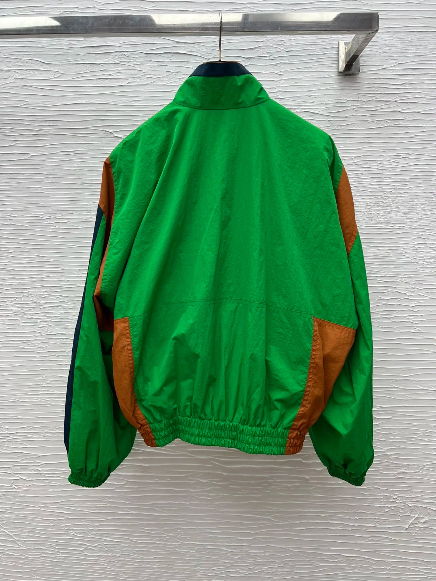 Retro Patchwork Women Jacket Stand Collar Zippered Outerwear