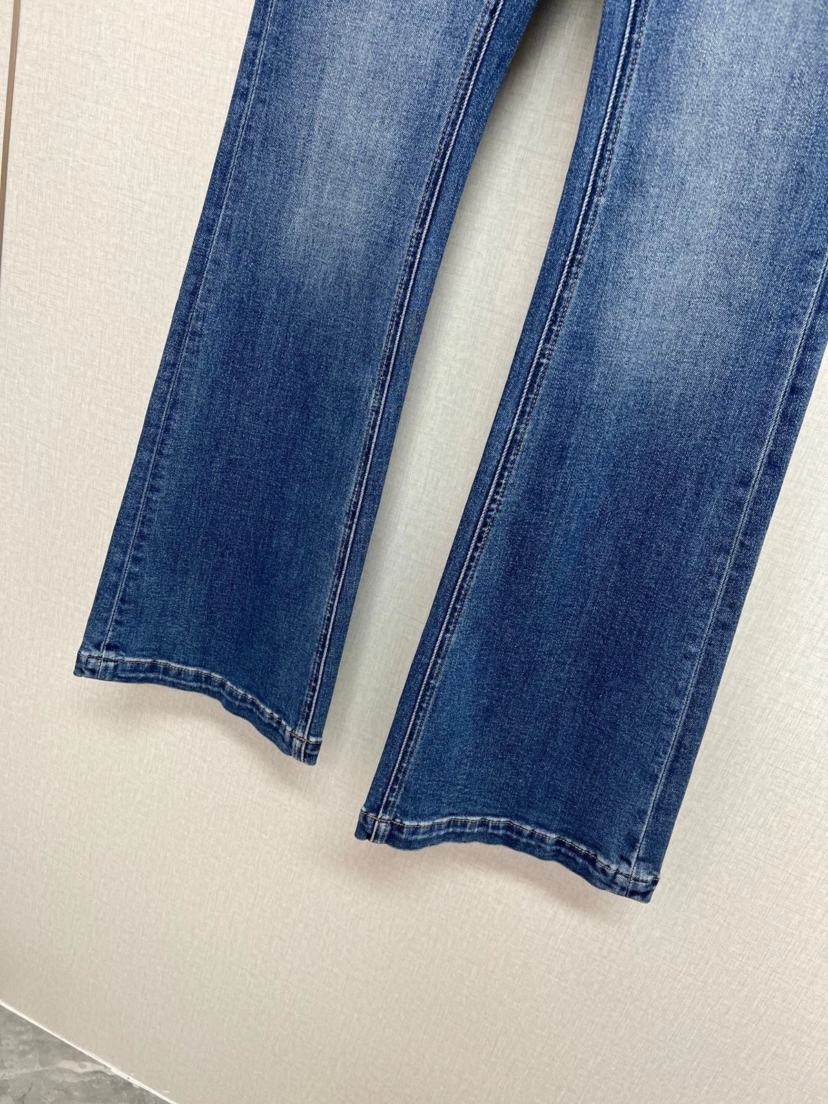 2026 Women Jeans Flare Silhouette Washed Cotton Denim Fabric Quilted Patch Pockets Metal Rivet Details