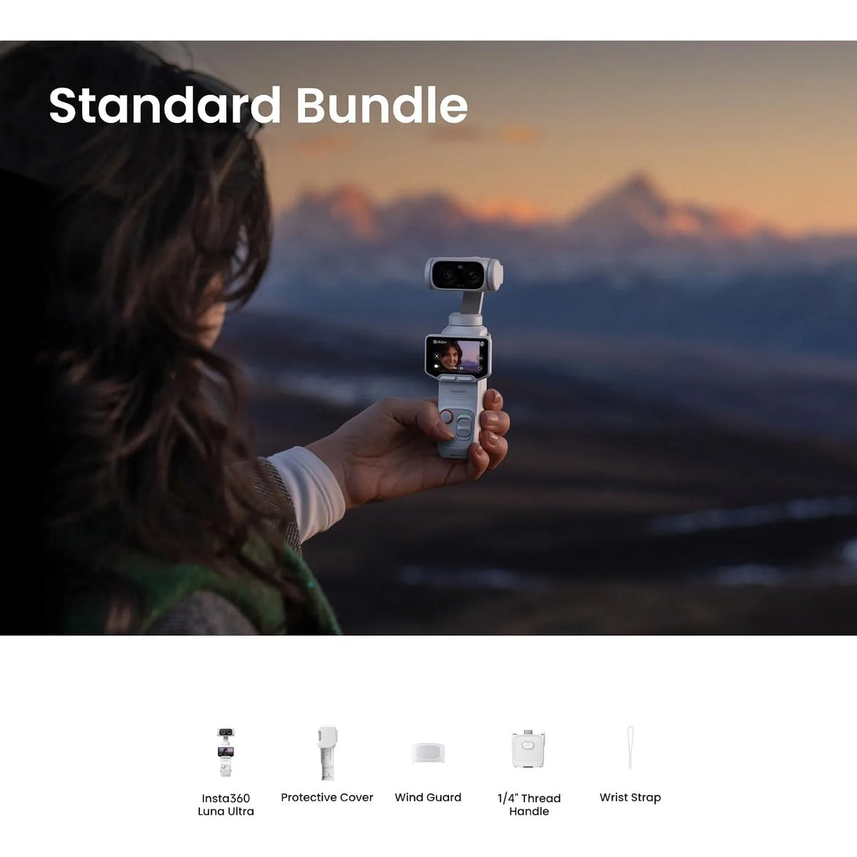 Insta360 Luna Ultra 8K Pocket Gimbal Camera, Dual Leica Lenses, 1" Sensor, 12× Zoom, Detachable 2" Touchscreen White
