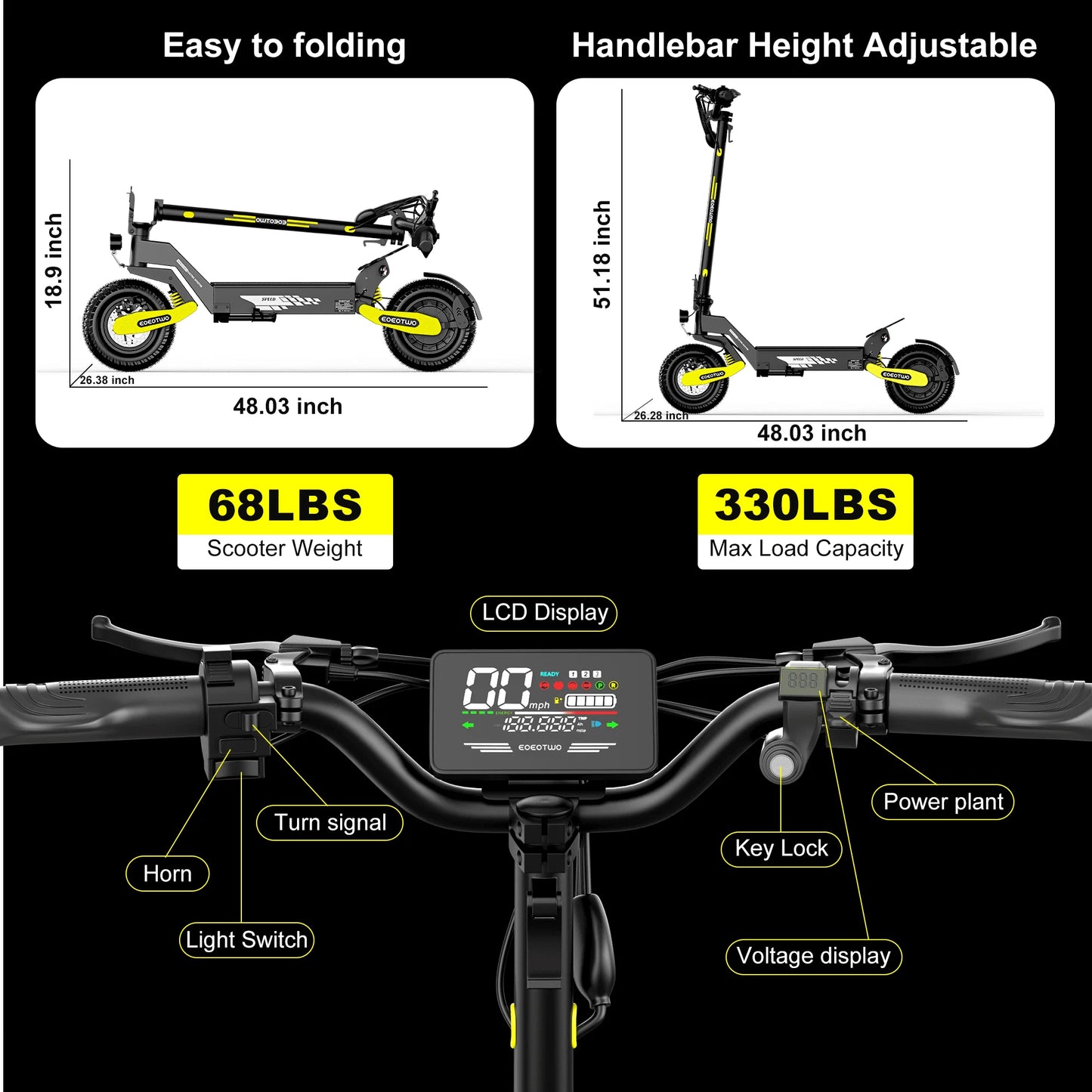 EOEOTWO 1200W Off Road Electric Scooter 48V Long Range 30MPH