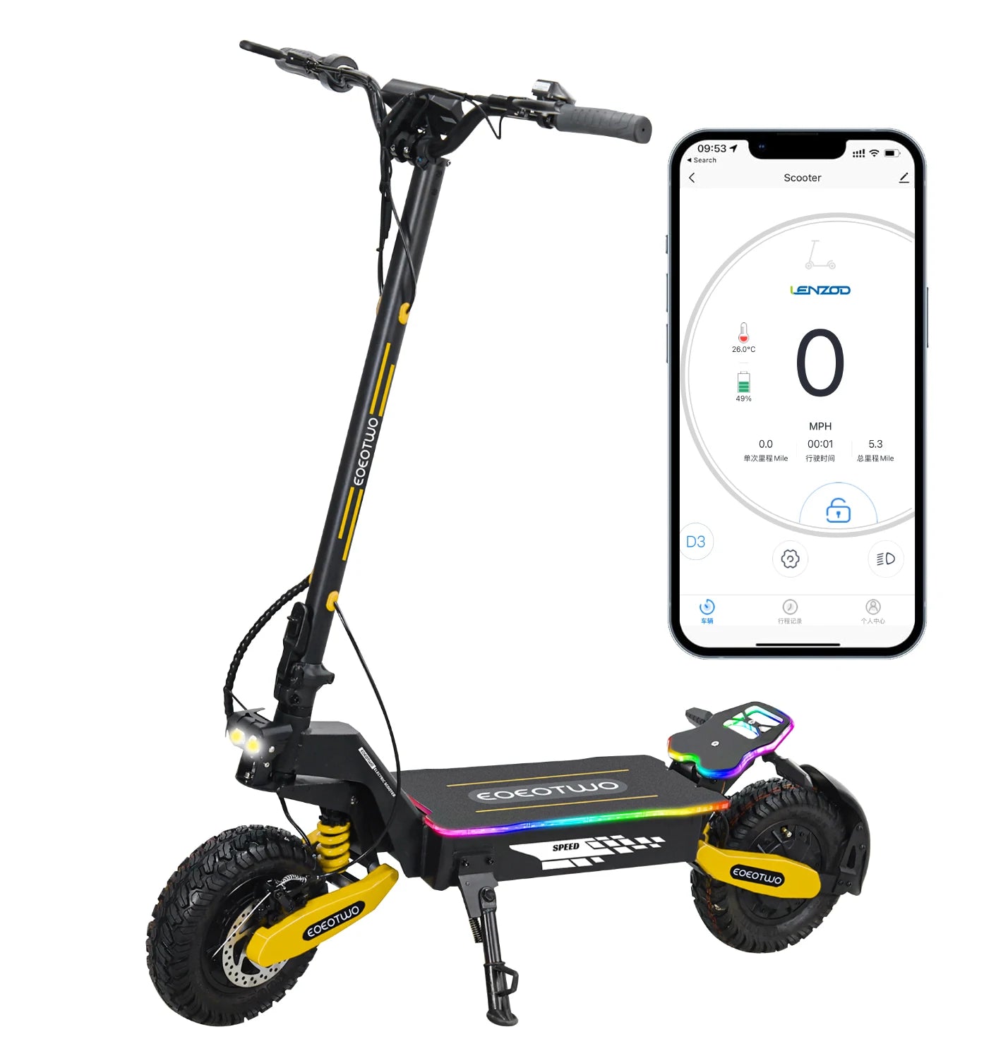EOEOTWO Dual Motor Electric Scooter 2400W Off Road Folding App