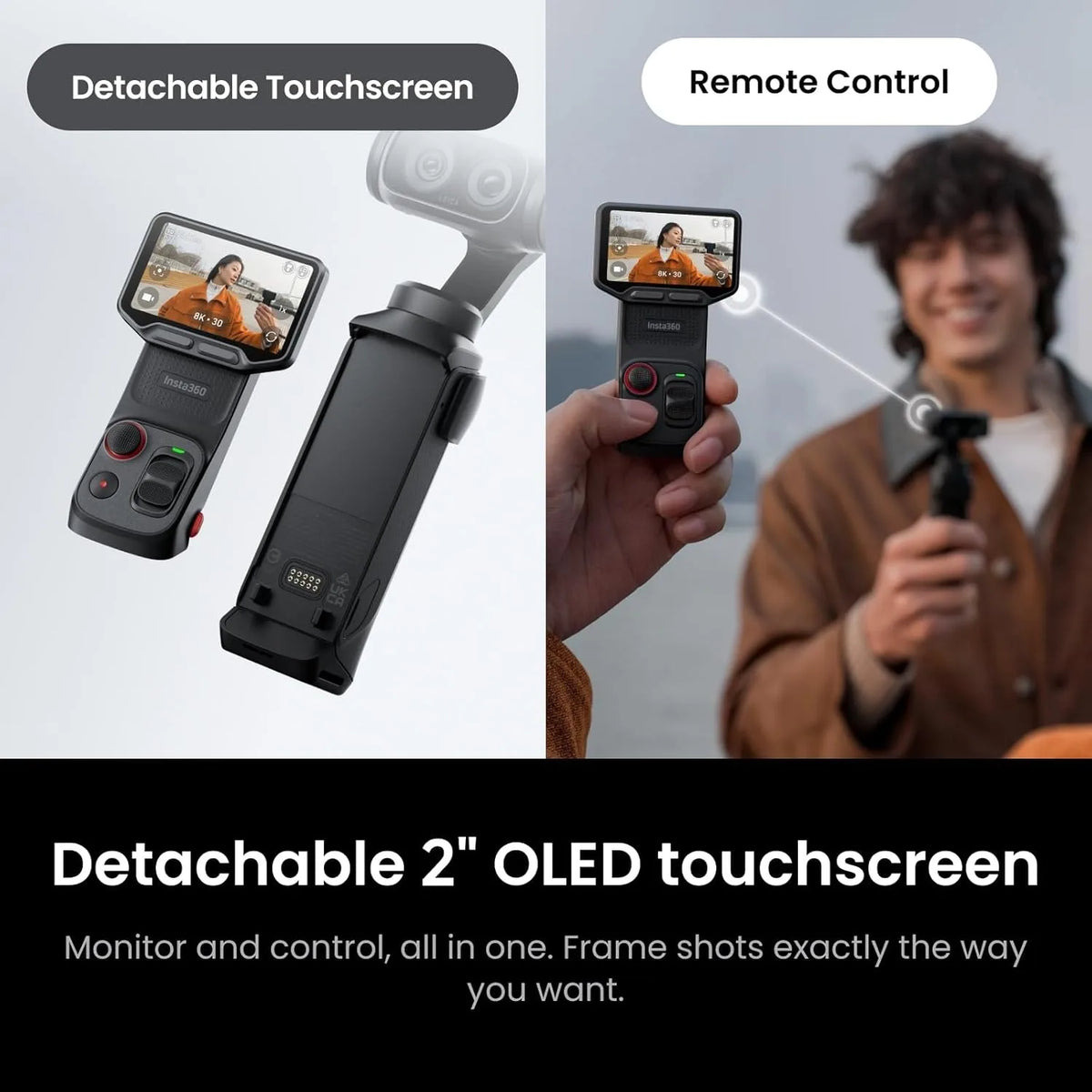 Insta360 Luna Ultra 8K Pocket Gimbal Camera, Dual Leica Lenses, 1" Sensor, 12× Zoom, Detachable 2" Touchscreen White