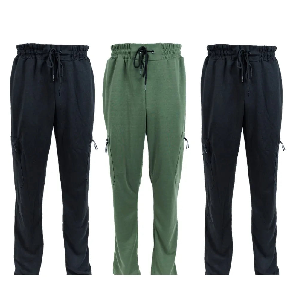Three Pack Fleece Lined Slim Fit Joggers With Zipper Pockets
