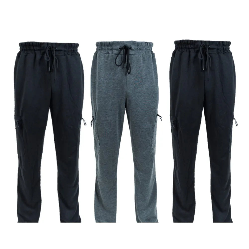 Three Pack Fleece Lined Slim Fit Joggers With Zipper Pockets