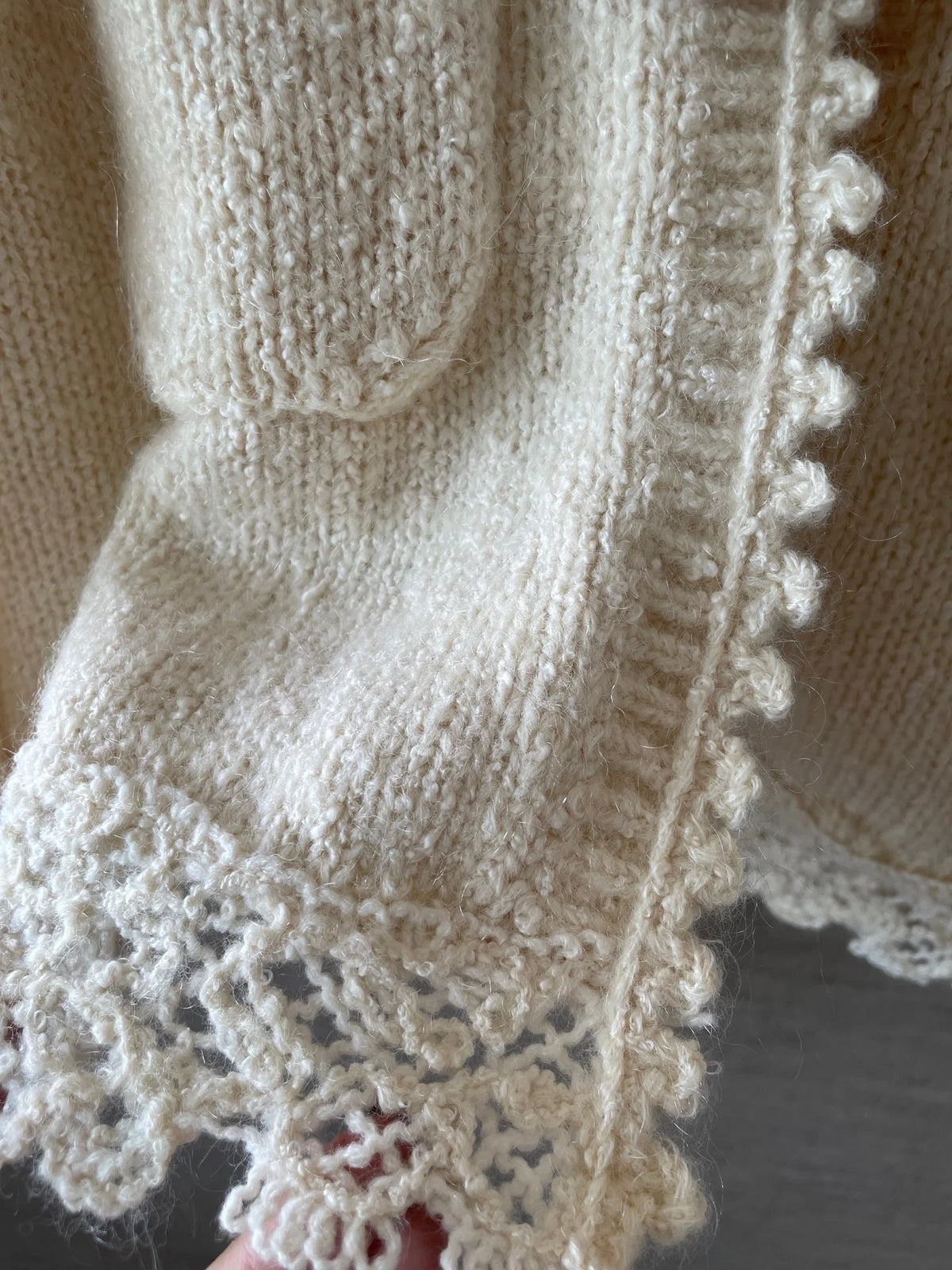 Women's Cropped Knit Cardigan With Lace Trim And Patch Pockets