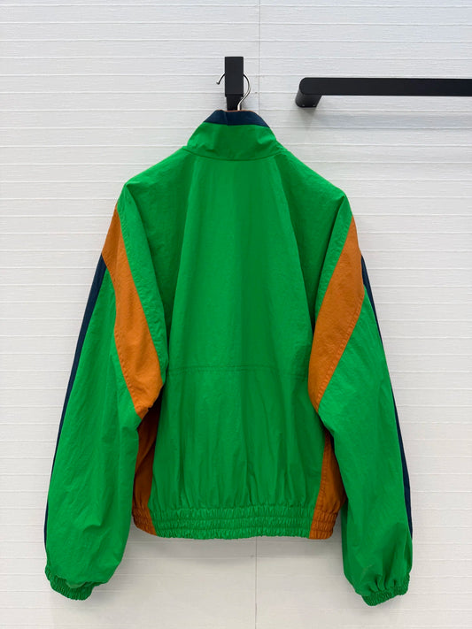 Retro Patchwork Women Jacket Stand Collar Zippered Outerwear
