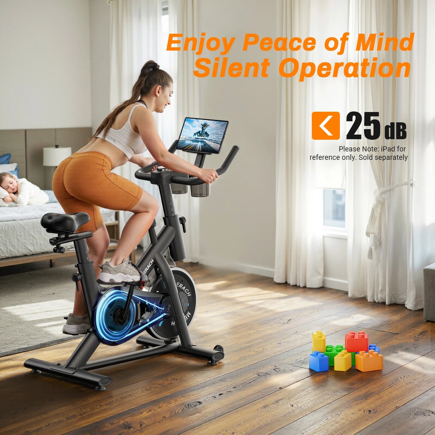 MERACH Exercise Bike Low Noise Tablet Mount 300 Lb Capacity