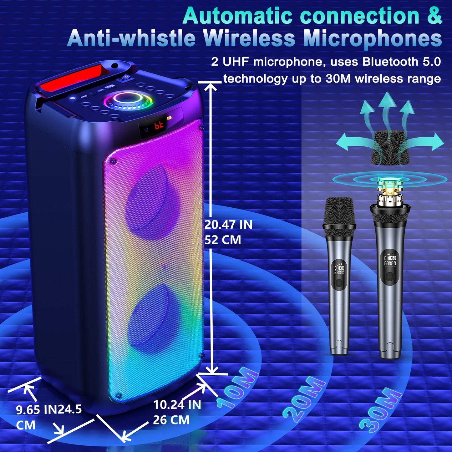 FanFun Wireless Bluetooth Karaoke Speaker With LED Lights