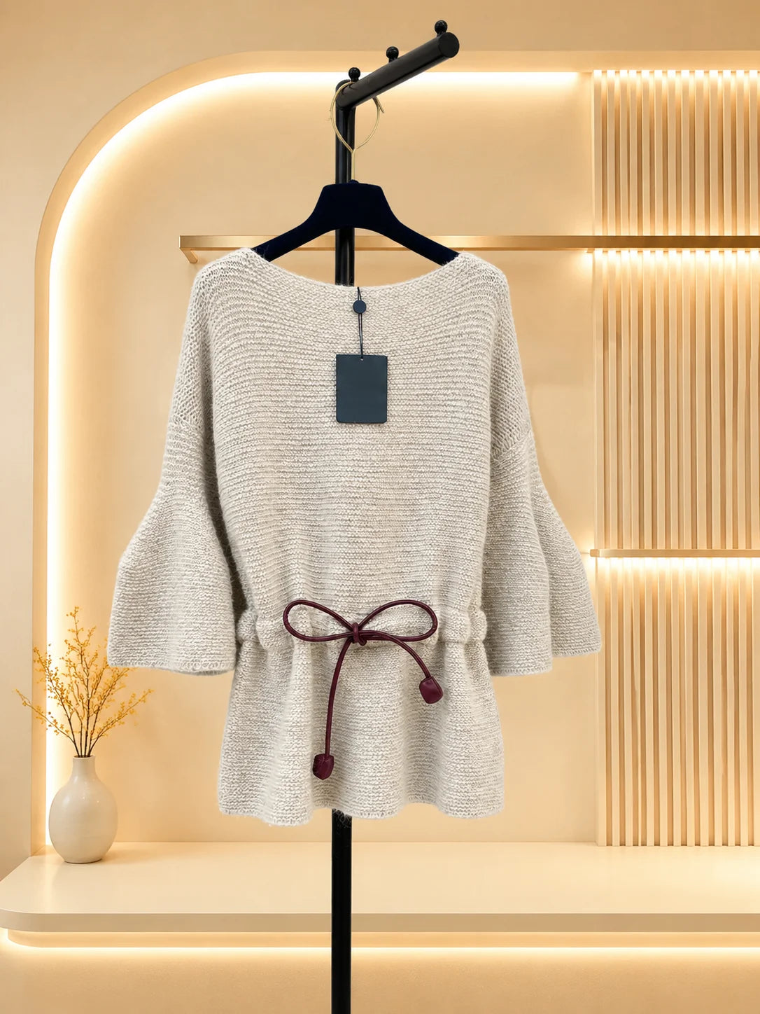 Women's Boat Neck Batwing Sleeve Wool Blend Tunic Sweater