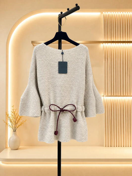 Women's Boat Neck Batwing Sleeve Wool Blend Tunic Sweater