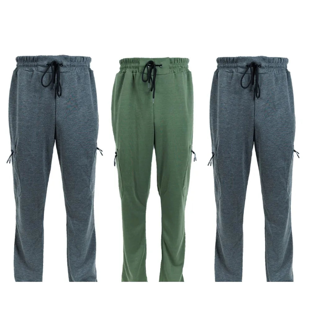 Three Pack Fleece Lined Slim Fit Joggers With Zipper Pockets